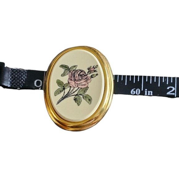 Barlow Oval Rose Floral Pin Brooch With Gold Tone Trim - Picture 4 of 7